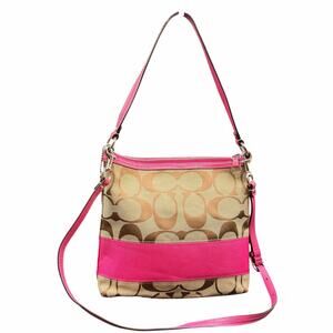Coach Signature Pink Stripe Crossbody Bag F13674 Canvas & Leather